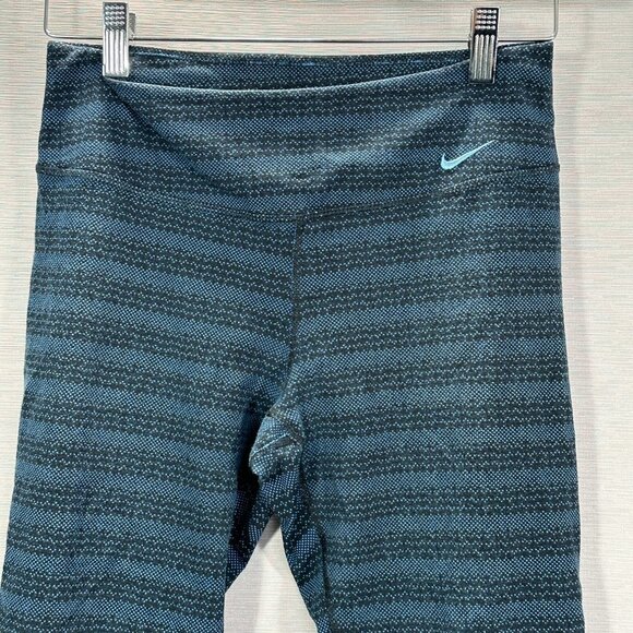 Nike Dri Fit Pants Womens Medium Blue Stripe Stretch Compression Run Yoga Crop - Picture 2 of 7